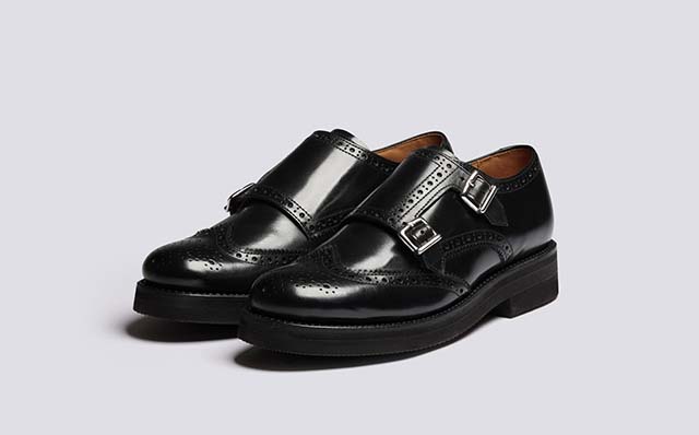 Grenson Margot Womens Monk Shoes in Black Leather GRS212666